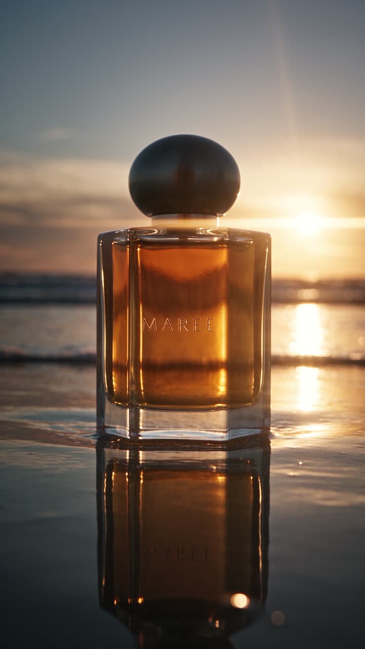 AI Perfume Ad: One Bottle on Wet Sand at Sunset · 6