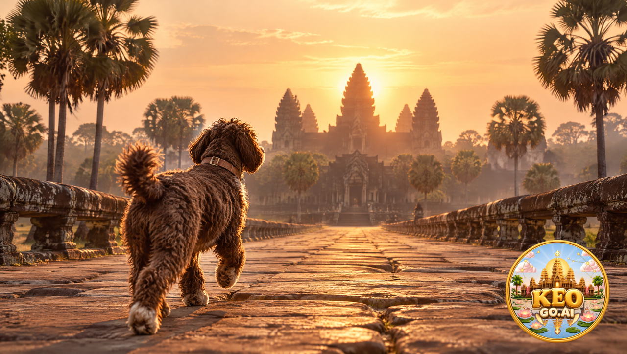 Dog Walks on Angkor Wat.